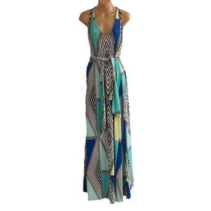 Jennifer Lopez Color Block Printed Maxi Beach Dress